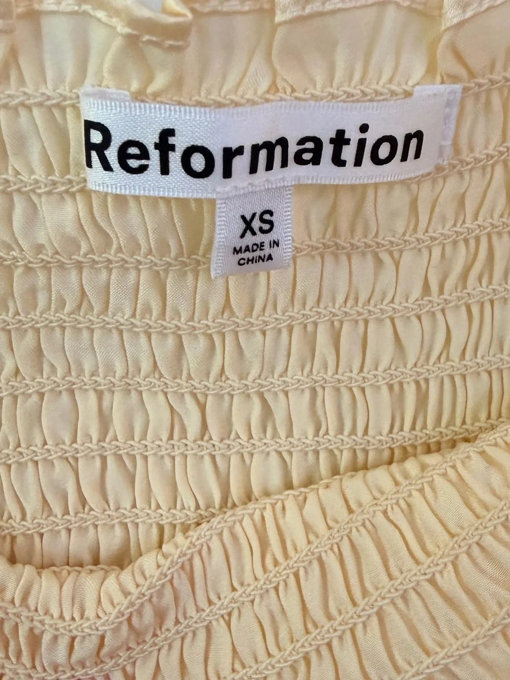Reformation Silk Smocked Puff Sleeve Top Butter Yellow XS